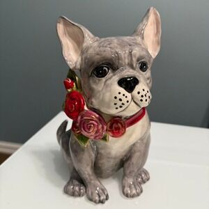 Grey and white ceramic French bulldog figurine #doglovers